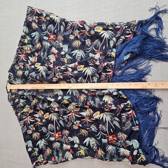 Soul Young Navy Blue Floral Fringed Shawl Cover Up Duster Bohemian Rocker EUC - Picture 7 of 11